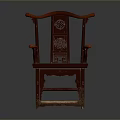 Traditional Chinese Style Red Dining Chair With Carved Design And Armrests