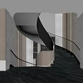 Modern Spiral Staircase Interior With Wooden Panels And Marble Flooring