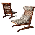 Stylish Wooden Frame Leisure Chairs With Rattan Weaving And Geometric Patterned Cushions