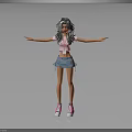 Anime Style 3D Girl Model With Pink Top Denim Skirt And Pink Sneakers