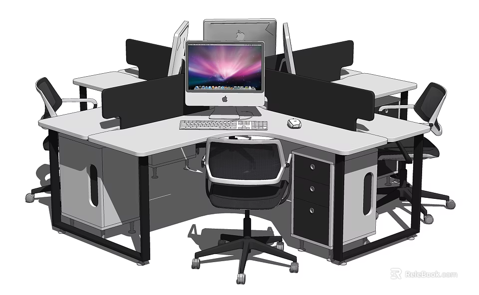 Modular Office Workstation With Dividers Computer Monitor Office Chair And Drawer Cabinet 3d model 