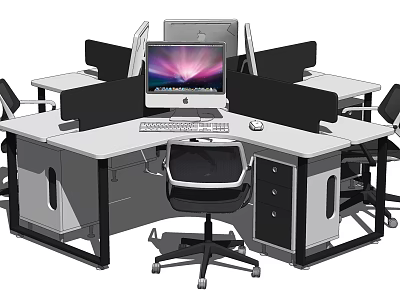 Modular Office Workstation With Dividers Computer Monitor Office Chair And Drawer Cabinet 3d model