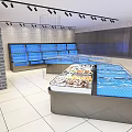 Modern Mall Store Interior With Blue Display Counters Brick Wall Spotlights And Tile Floor 3d model