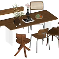 Middle style dining table and chair combination 3d model