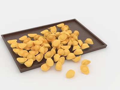 Brown Tray With Scattered Yellow Shell Shaped Items On White Background 3d model