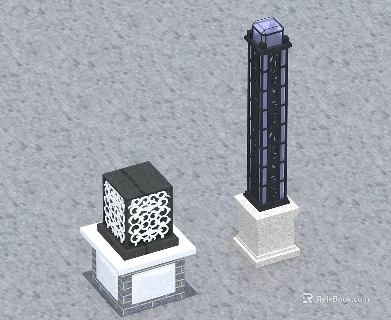 Decorative Swing Door With Intricate Patterns Black Frame And White Base 3d model 