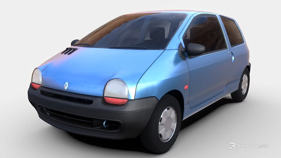 Shiny Blue Renault Small Car With Compact Design And Front Headlights 3d model