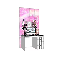 Stylish Home Desk With Computer Lamp Decorations And Pink Background Wall