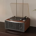 Vintage Turntable With Wooden Case Transparent Cover On Dark Wooden Table