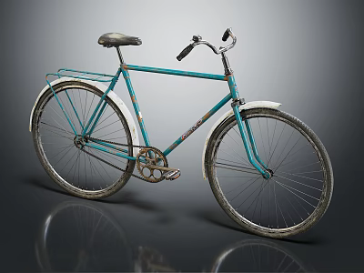 Teal Vintage Bicycle With Gray Seat And Spoked Wheels In Retro Style 3d model