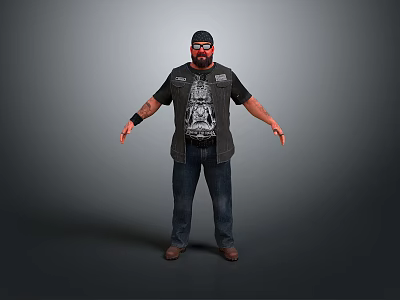 A Man Wearing Black T Shirt Vest And Jeans Standing With Arms Outstretched Against Grey Background 3d model