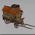 Vintage Mobile Cart With Red Roof Wooden Barrels Wheels And Decorative Details