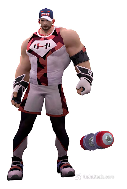 Game Movie Character in Red White Outfit With Wrist Guards and Shorts 3d model 