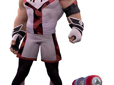 Game Movie Character in Red White Outfit With Wrist Guards and Shorts 3d model