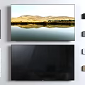 Two TVs With Scenic Mountain Reflection Black Screen And Remote Controls