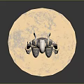 Game Movie Character Robot with Silver Body Blue Circular Accents Golden Joints on Circular Base