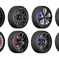 Multiple Car Tires With Stylish Alloy Rims And Colorful Accent Details