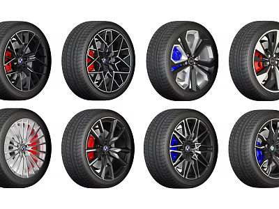 Multiple Car Tires With Stylish Alloy Rims And Colorful Accent Details 3d model