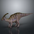 Realistic Horned Striped Dinosaur With Long Neck And Tail Standing On Gray Background