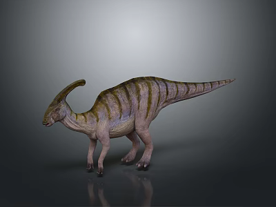 Realistic Horned Striped Dinosaur With Long Neck And Tail Standing On Gray Background 3d model