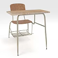 Wooden Desk With Brown Chair Metal Frame And Under Seat Wire Basket