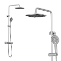 Modern Shower Set With Rainfall Head Handheld Sprayer Adjustable Arm And Control Knob