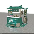 Traditional Chinese Window Display Decoration With Green Kiosk Classical Roof And Tea Elements