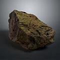 Natural Stone Block With Rough Surface And Green Moss Texture Details 3d model