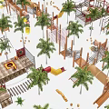 Outdoor Playground Equipment With Palm Trees And Slides 3d model