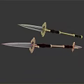 Two Elegant Swords With Golden Guards Black Handles And Sharp Blades