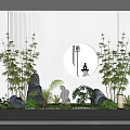 Zen Style Garden Decor With Bamboo Rocks Circular Ornament Green Plants And Serene Layout