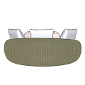 Green Woven Round Outdoor Sofa With Soft Gray And White Cushions