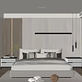 Modern Bedroom Interior With Comfortable Bed Wooden Nightstands Wardrobe Pendant Lighting And Area Rug