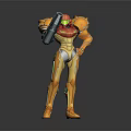 Armored Sci Fi Character With Orange Red Armor Holding Weapon And Green Accents