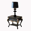 Elegant Black Nightstand With Gold Accents Ornate Legs And Decorative Lamp
