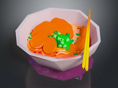Delicious Ramen Bowl with Fresh Carrot Slices Green Onions and Yellow Chopsticks 3d model