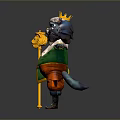 Royal Cat Character In Green Robe With Crown And Golden Scepter