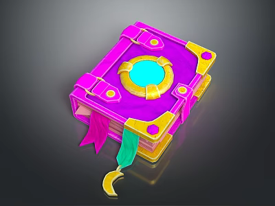 Vibrant Pink And Yellow Book With Blue Circle Colorful Ribbons And Crescent Decoration 3d model