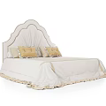 Elegant Double Bed with Arched Headboard and Beige Yellow Pillows Cream Frilled Bedspread