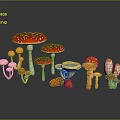 Colorful Mushroom Collection With Red White Spots Yellow Pink And Orange Varieties