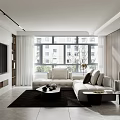 Modern Minimalist Living Room With Light Interior Large Windows Sofa And Coffee Table