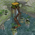Roadside Elevated Green Rest Cabin With Yellow Roof Wooden Structure And Staircase Railing