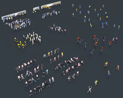 Diverse Group Of People In Various Poses And Different Actions 3d model