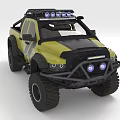 Yellow And Black Off Road Pickup Truck With Roof LED Lights And Large Tires