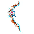 Fantasy Bow Weapon With Blue And Orange Flame Decorations And Red Gem
