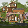 Wooden Detached Villa with Multi Level Structure and Balconies in Lush Green Landscape