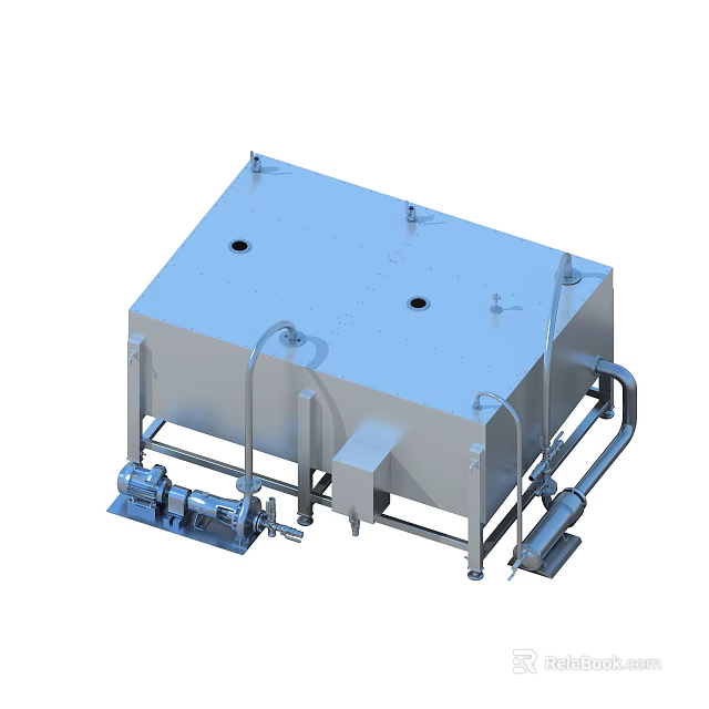 Industrial Processing Equipment With Metal Tank Pipes Pump And Support Frame 3d model 