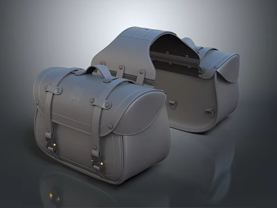 Vintage Gray Leather Bags With Classic Buckle Details And Handheld Straps 3d model