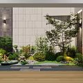 Beautiful Courtyard Garden With Lush Plants Trees Stone Path And Soft Lighting