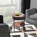 Walnut Two Tier Side Table with Fruit Bowl and Books in Living Room